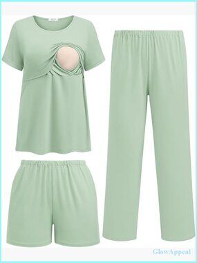 Maternity Nursing Pajama Set Medium 3-Piece Postpartum Breastfeeding Sleepwear